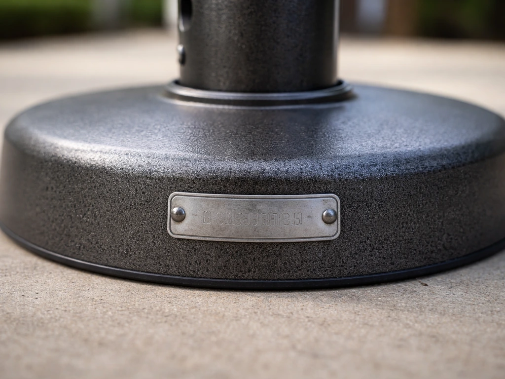 Close-up of a Bernzomatic patio heater’s model number label area on the base/pole