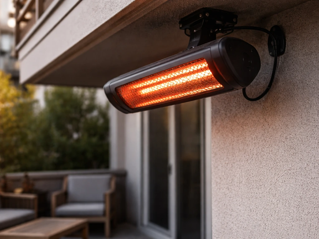 Weatherproof Heat Storm HS-1500 outdoor infrared heater mounted under a balcony eave.